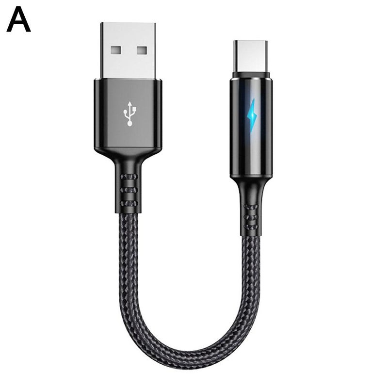 25cm Type-C short fast charging cable, braided data cable with LED indicator.